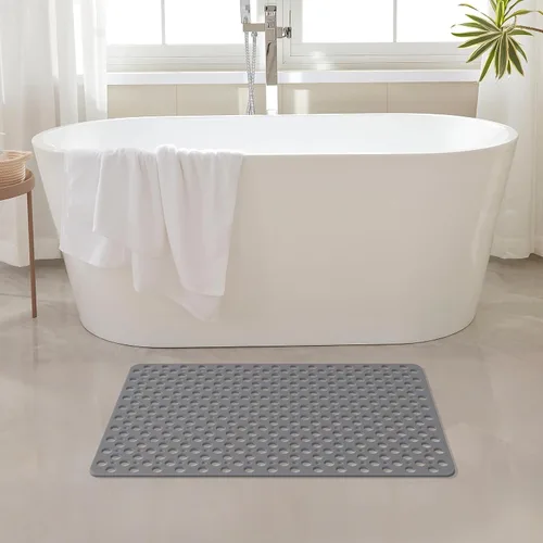 Vista 7 de Yolife Tapete de ducha grande, 35 x 24 pulgadas, antideslizante, para ducha interior con orificio de drenaje, tapete de ducha de elastómero