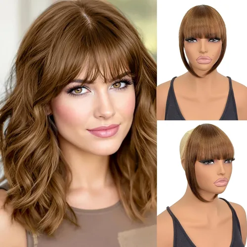 Vista 25 de VAVANGA Flequillo francés con clip - Flequillo natural largo y ondulado en negro jet con templos - Pinza de cabello ordenada para mujer (#1)