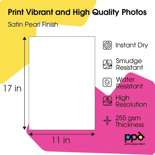 Vista 7 de PPD Papel fotográfico satinado para impresora de inyección de tinta, acabado brillante perla de primera calidad, hojas de tamaño 11 x 17 para fotos