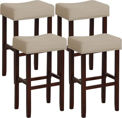 Vista 10 de Giantex 25 Inch Bar Stools, Backless Saddle Barstools with Sponge Padded Cushion, Nailhead Trim, 330 Lbs Wood Bar Stools with Foot Rest for Kitchen