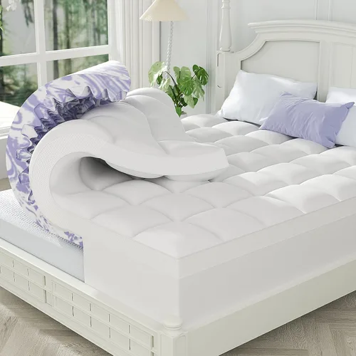 Vista 12 de ChiXpace Cubrecolchón de espuma viscoelástica de doble capa de 5 pulgadas, tamaño individual XL, espuma viscoelástica de gel de 2 pulgadas