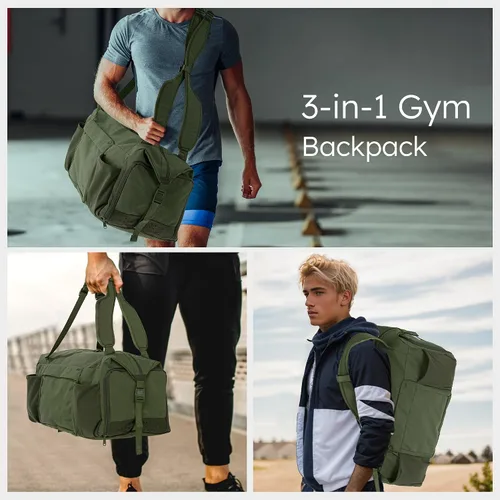 Vista 2 de Bolsa de gimnasio para hombre con compartimento para zapatos y bolsillo húmedo, bolsa de lona convertible y mochila de gimnasio, bolsas deportivas