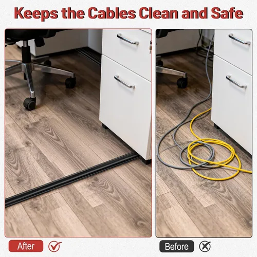 Vista 8 de Tendak Cubierta de cable de suelo de 16.4 pies, cubierta de cable suave de PVC para ocultar cables de extensión y evitar tropiezos, protector