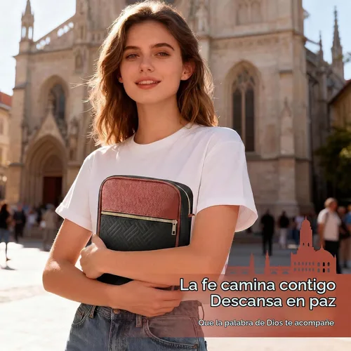 Vista 7 de Funda para la Biblia, funda para libro de la Biblia para mujeres y hombres, funda de transporte de lona, protector de libros acolchada de cuero