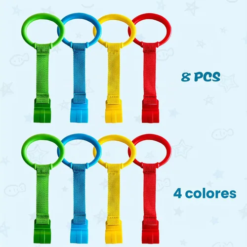 Vista 5 de 8 anillos de dominadas para corralitos de juegos, anillos de seguridad ajustables de plástico para bebés, asistente de caminar para niños pequeños