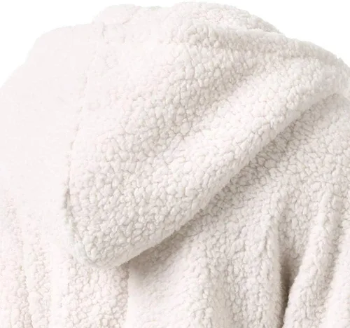 Vista 5 de Abrigo con capucha acolchado cálido invierno para mujer, cárdigan botones cuerno sólido a la moda, abrigo liger gran Tops