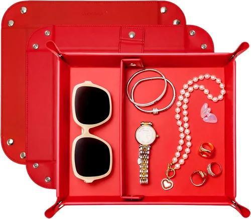 Vista 35 de UnionBasic Bandeja pequeña de valet, bandeja de joyería para anillos, relojes, aretes, organizador de entrada para monedas y llaves, soporte