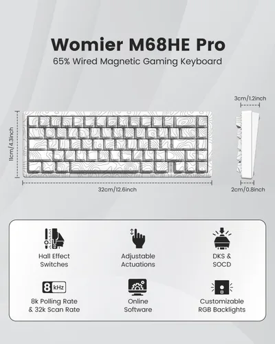 Vista 2 de M68HE Pro - Teclado mecánico para juegos con efecto Hall del 65%, interruptores magnéticos intercambiables en caliente, disparador rápido