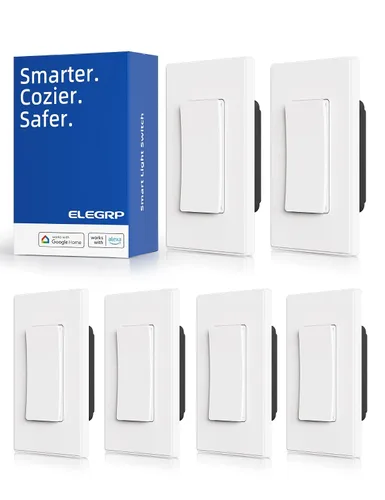 Vista 9 de ELEGRP - Interruptor de luz inteligente, interruptor de luz Wi-Fi de 2.4 GHz compatible con Alexa y Google Assistant, requiere cable neutro, control