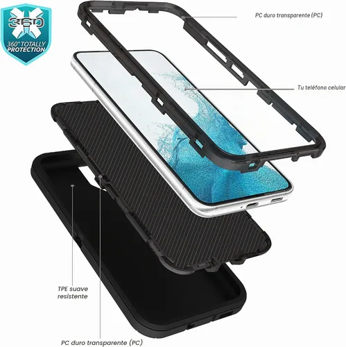 Vista 6 de YmhxcY Funda S22, funda para Galaxy S22, funda duradera de 3 capas a prueba de caídas, protección contra caídas, funda de goma sólida mate