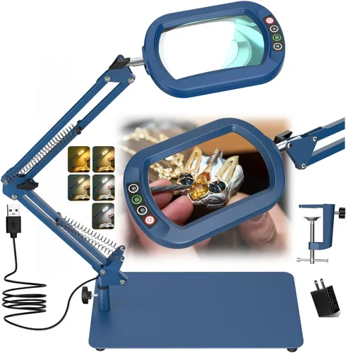 Vista 11 de Veemagni Lupa de Aumento 10X con Luz y Soporte, Vidrio Real Rectangular, 5 Modos de Color Regulables Lámpara de Escritorio LED 2 en 1 y Abrazadera