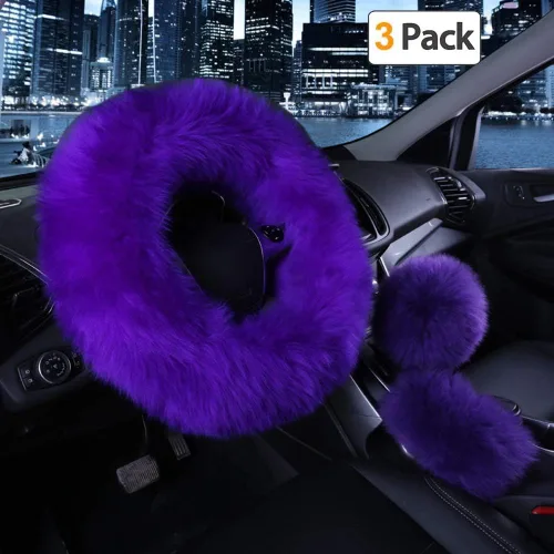 Vista 14 de Funda para volante y para palanca de cambios y freno de mano de automóvil por Younglingn, 1 set de 3 unidades multicolor con lana sintética, de moda