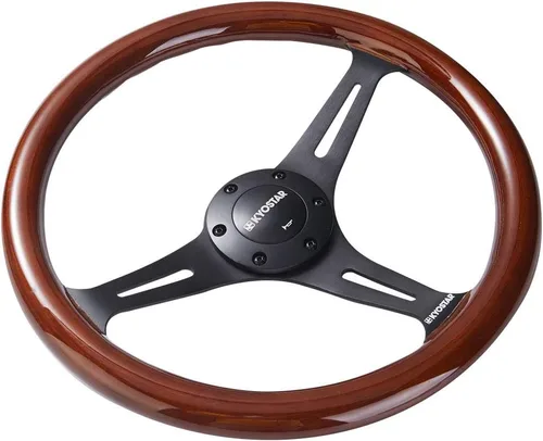 Vista 3 de Volante universal Kyostar de 14 pulgadas, estilo clásico Grant Nostalgia, grano de madera, negro, con botón de bocina