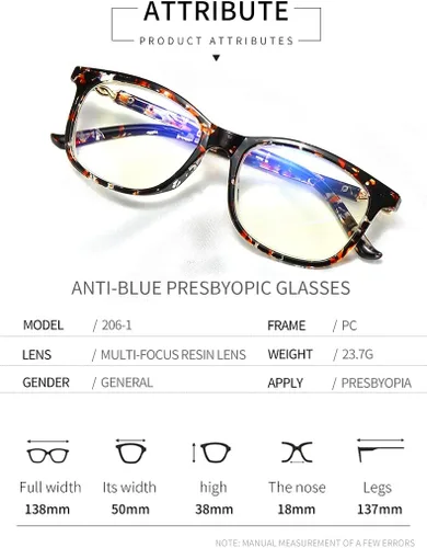 Vista 2 de Gafas de lectura progresivas multienfoque para hombres y mujeres, sin línea, multifocales, lentes de lectura con bloqueo de luz azul, 100%