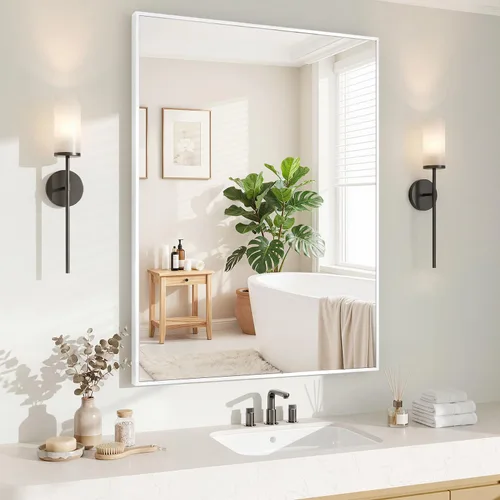 Vista 42 de Koonmi Espejo de pared rectangular negro, espejo de baño de 20 x 30 pulgadas, espejo de tocador con marco de aluminio para entrada, sala de estar