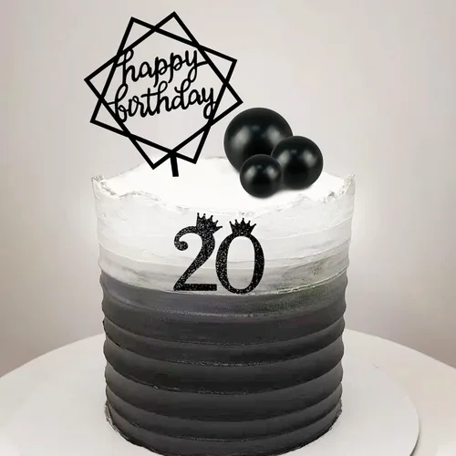 Vista 7 de Juego de 25 adornos de acrílico para pastel de cumpleaños, números 0-9, decoración de pastel en forma de bola (negro)