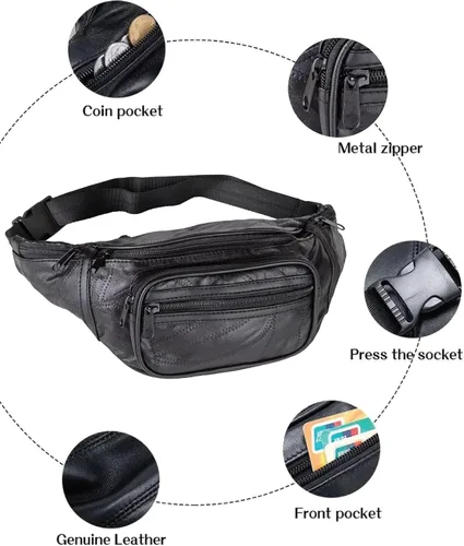 Vista 7 de Home-X bolsa para cintura estilo riñonera de piel auténtica de cordero