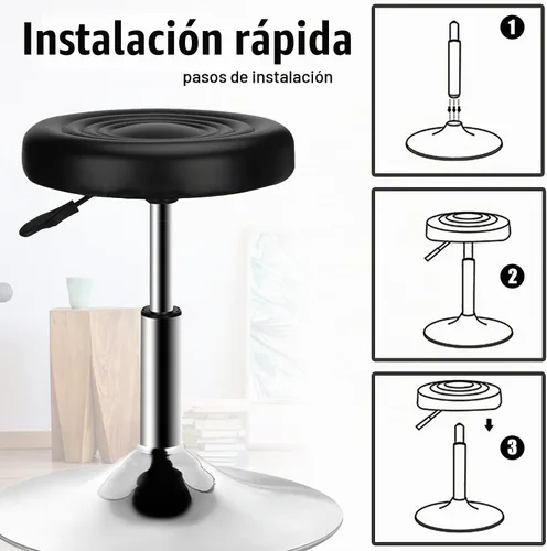 Vista 4 de QiCheng & LYS - Taburete redondo de oficina, altura ajustable, taburete de 360 grados, para oficina, hogar, cocina, belleza, taburete sin ruedas