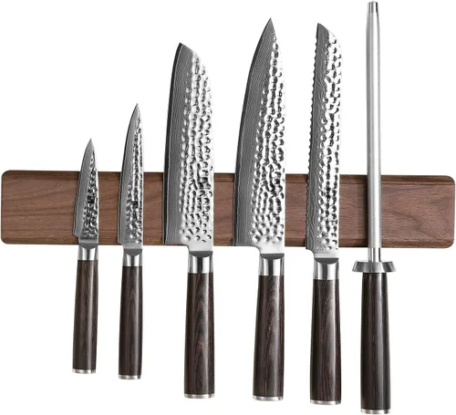Vista 10 de XINZUO Bloque de cuchillos en el cajón, organizador de cajones de cuchillos de acacia natural, soporte de almacenamiento de cocina, 7 ranuras