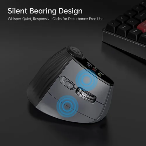 Vista 6 de Ratón inalámbrico ergonómico, mouse silencioso vertical Bluetooth con pantalla LED y control de perilla, recargable, 4800 DPI, desplazamiento