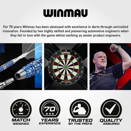 Vista 7 de WINMAU Joe Cullen Edición Especial Profesional 90% Tungsteno Juego de dardos con Vuelos y Tallos (Ejes)