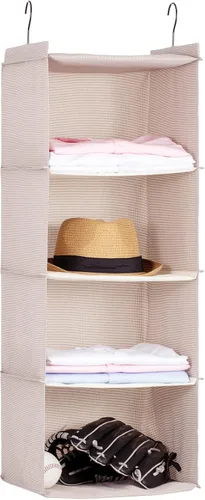 Vista 32 de Organizador colgante para armario y almacenamiento con 3 estantes, estantes colgantes plegables de montaje fácil para guardar ropa, bolsos, zapatos