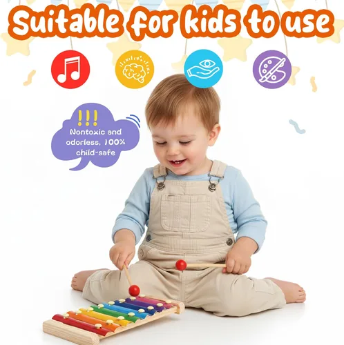 Vista 4 de MCPINKY Xilófono para niños, juguete musical xilófono con mazos seguros para niños, instrumentos musicales educativos, juguete para niños pequeños