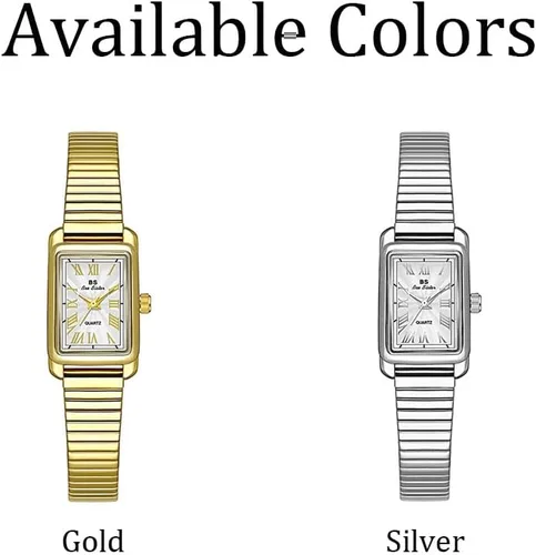 Vista 8 de CARLIEN Reloj de cuarzo para mujer, clásico, clásico, rectangular, impermeable, correa de acero inoxidable, pequeño, delicado, dorado, plateado