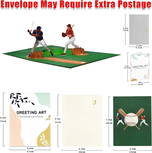 Vista 3 de GREETING ART Tarjeta desplegable de béisbol, tarjetas de cumpleaños de béisbol, tarjeta del día del padre, tarjetas de felicitación deportivas