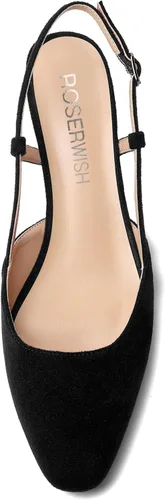 Vista 3 de ROSERWISH Zapatos de vestir de gamuza con punta cuadrada para mujer, para boda, fiesta, cómodos, gatitos, tacón bajo, zapatos de vestir de 1.5