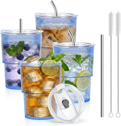 Vista 26 de 2 vasos de plástico de 15 onzas con tapas y pajita, tazas de plástico reutilizables para café helado, a prueba de fugas, vasos de viaje para café