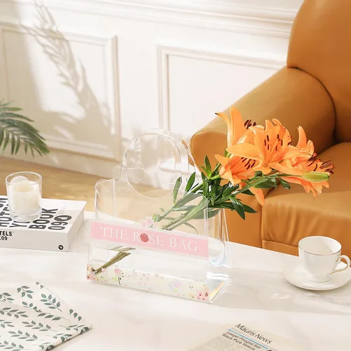 Vista 8 de Jarrón de bolsa, jarrones para flores, jarrones de acrílico transparente, florero para boda, sala de estar, dormitorio, mesa, oficina (bolsa de mano)