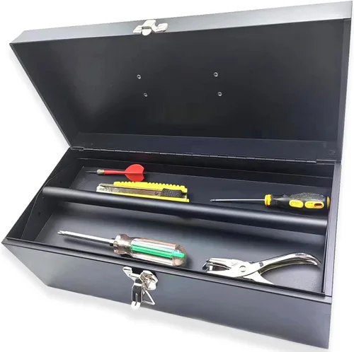 Vista 2 de Caja de herramientas de metal portátil de 16 pulgadas, caja de herramientas grande de calibre 18, caja de aparejos Meta l, caja de herramientas