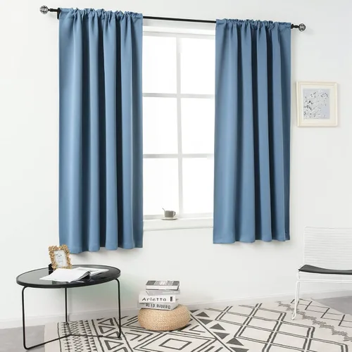 Vista 40 de DUALIFE Cortinas opacas de 45 pulgadas de largo, 2 paneles para ventanas pequeñas de dormitorio, aislamiento térmico, bolsillo para barra, cortinas