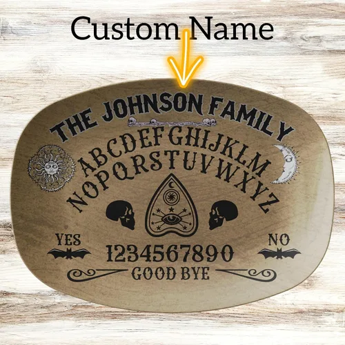 Vista 2 de Ouija Board Spirit Board Planchette Personalized Platter, Sun Moon Skull Bats Evil Eye Halloween Platter For Serving Food, Halloween Party Platter
