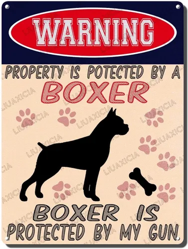 Vista 11 de LIUAXICIA Letreros divertidos de metal con texto en inglés "Warning Property is Potected by A American Bulldog is Protected by My Gun" The Coffee