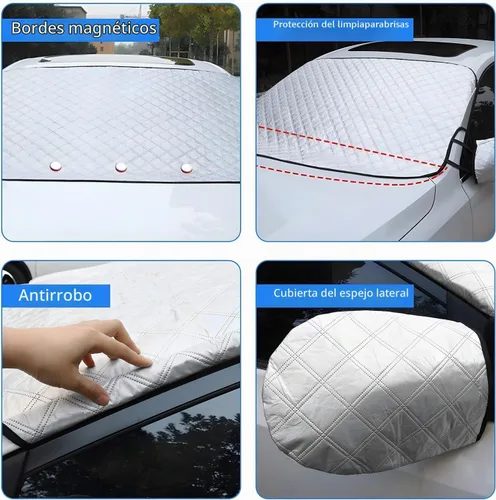 Vista 4 de Gintenco - Protector contra nieve y hielo para parabrisas de automóvil, con bordes magnéticos, 4 capas de grosor, con cubiertas de espejos