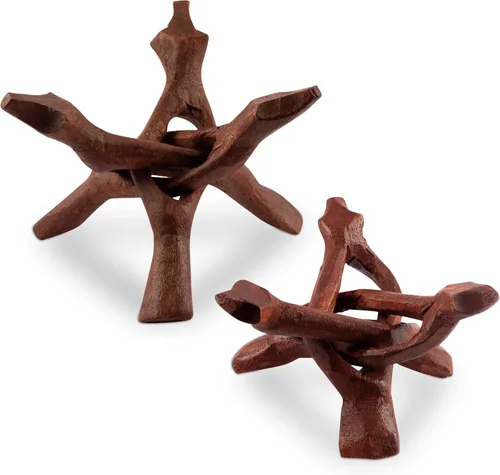 Vista 7 de Wish Well Soporte de trípode de madera de 2 piezas, soporte de decoración de habitación tallado a mano de 4 y 6 pulgadas, ideal para conchas de 4