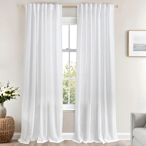Vista 74 de Mrs.Naturall Cortinas negras de 45 pulgadas de largo, cortinas cortas de lino transparente para privacidad para cocina, dormitorio, ventanas