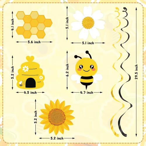 Vista 5 de 20 decoraciones de remolinos colgantes de abejorros, remolinos colgantes para fiesta de abejas, serpentinas de techo, suministros de fiesta temática