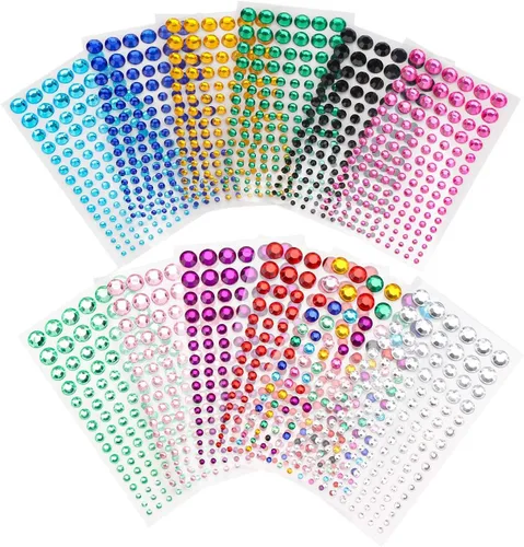 Vista 8 de Gartful 12 hojas de calcomanías de gemas, coloridas calcomanías redondas de diamantes de imitación para manualidades, calcomanías autoadhesivas