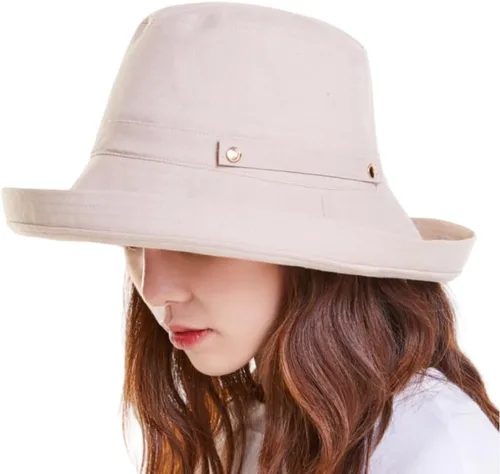 Vista 2 de Sombreros de sol de ala ancha de algodón para mujer, UPF50+, sombrero de playa plegable con protección UV, protección UV, sombrero de pesca