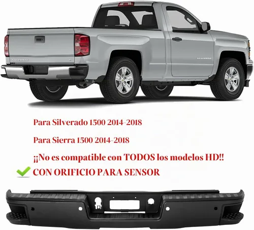 Vista 3 de Ensamble de parachoques trasero compatible con Chevy Silverado/GMC Sierra 2014-2018 1500 CON AGUJERO PARA SENSOR, acero carbono, textura negro