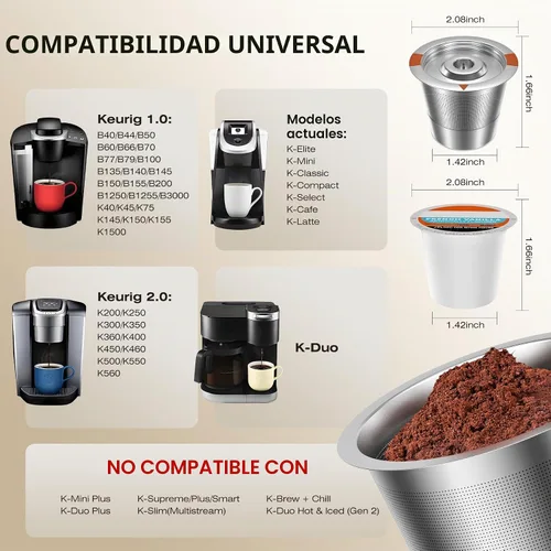 Vista 4 de Cápsulas de café reutilizables K Cups para Keurig: filtro de café K Cups recargables de acero inoxidable completo compatible con cafeteras 1.0 y 2.0