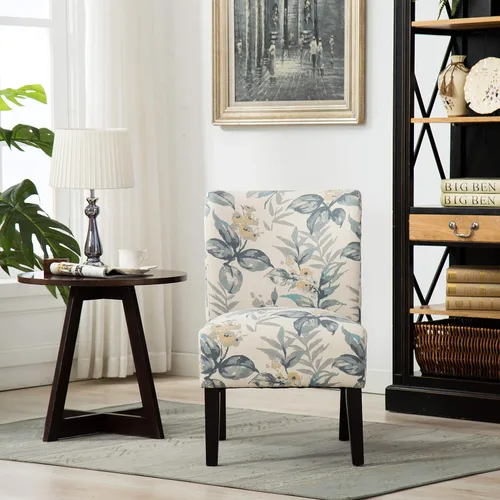 Vista 6 de Roundhill Furniture Silla de acento contemporánea sin brazos de tela con estampado Capa, hojas azules