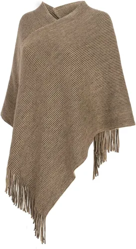Vista 2 de Poncho para mujer cuello en V suéter de punto chales capas con flecos regalos para mujeres y madres