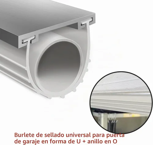Vista 8 de Sellos de puerta de garaje inferiores de goma con kit de base de retención de pistas de aluminio preperforado, kit de sellado resistente
