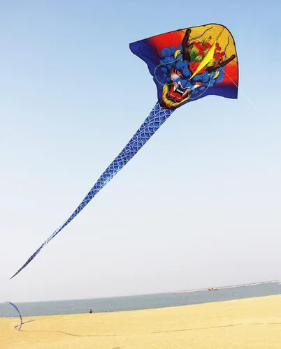 Vista 8 de Cometas gigantes de playa para adultos, temática de dragón, material de nailon, color azul, 15.6 pies (sin línea)