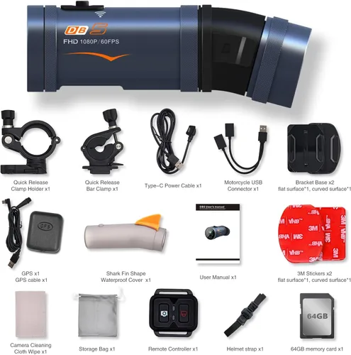 Vista 2 de LKT Cámara de salpicadero de motocicleta delantera y trasera con GPS y WiFi, casco de doble cámara y grabadora de bicicletas con sensor Sony Starvis