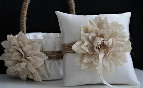Vista 3 de Rustic Ivory Flower Girl Basket/Rustic Ivory Beige Burlap Basket/Rustic Ivory Beige Burlap Wedding Basket